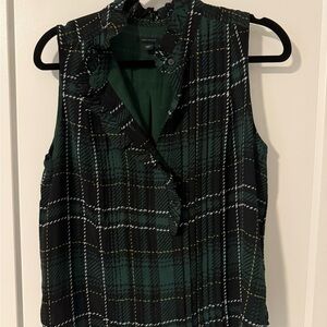 Ann Taylor Green and Black Plaid Blouse